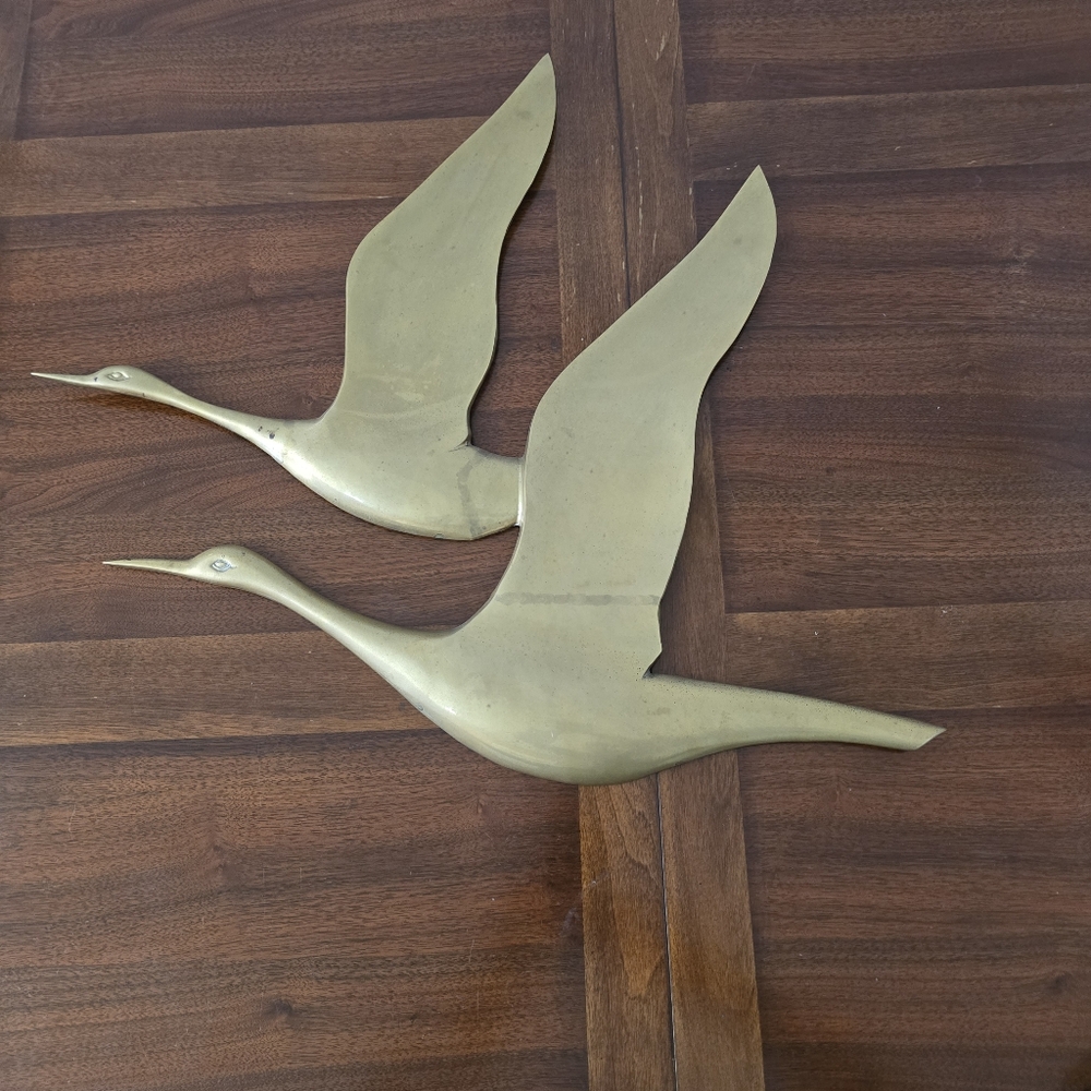 Vintage Flying Geese Ducks  Musketeers Wall Art MCM Decor Solid Brass‎ Birds